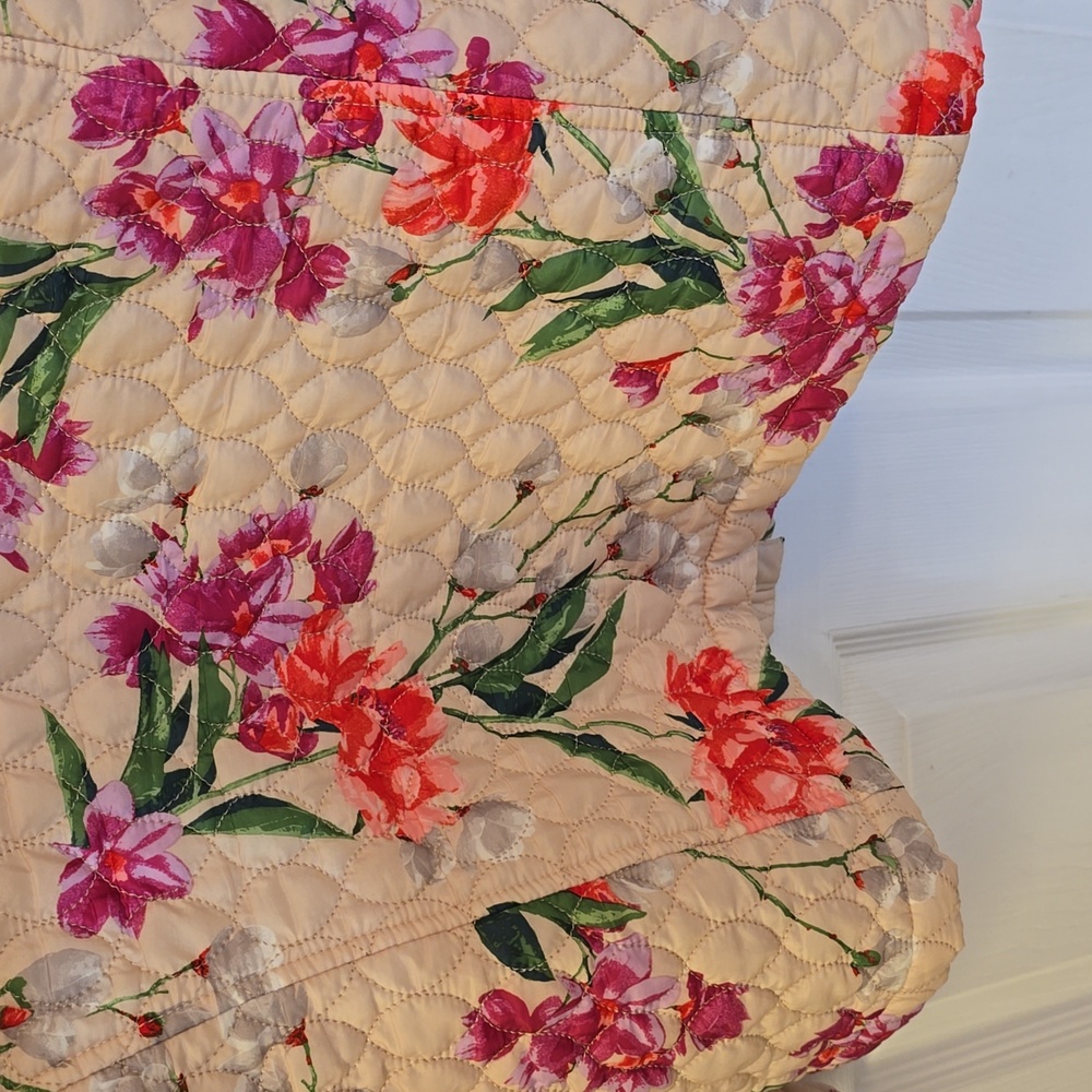 Lands' End Women's Quilted Floral Jacket Lightweight Coat  Ivory Green SZ Medium - Picture 9 of 15